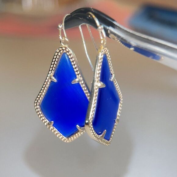 Navy Blue Dangle Earrings - Picture 3 of 5